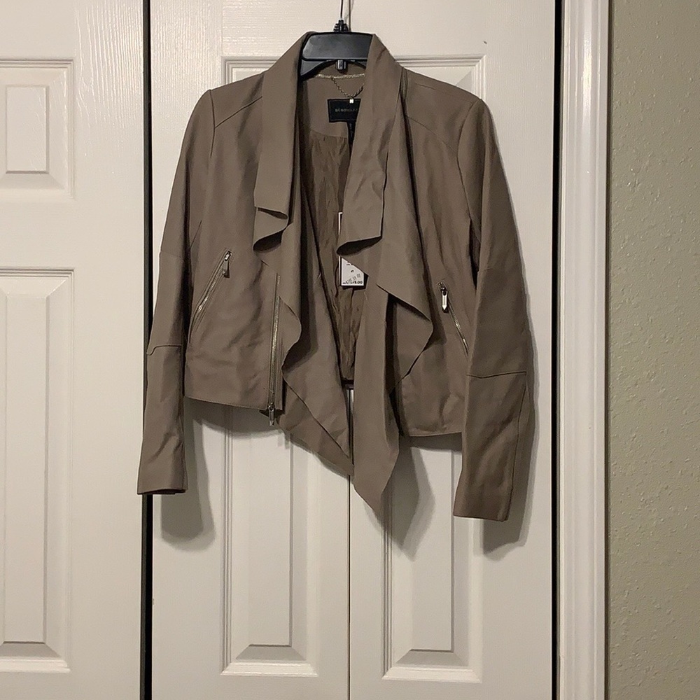 BCBG MAXAZRIA drape jacket taupe